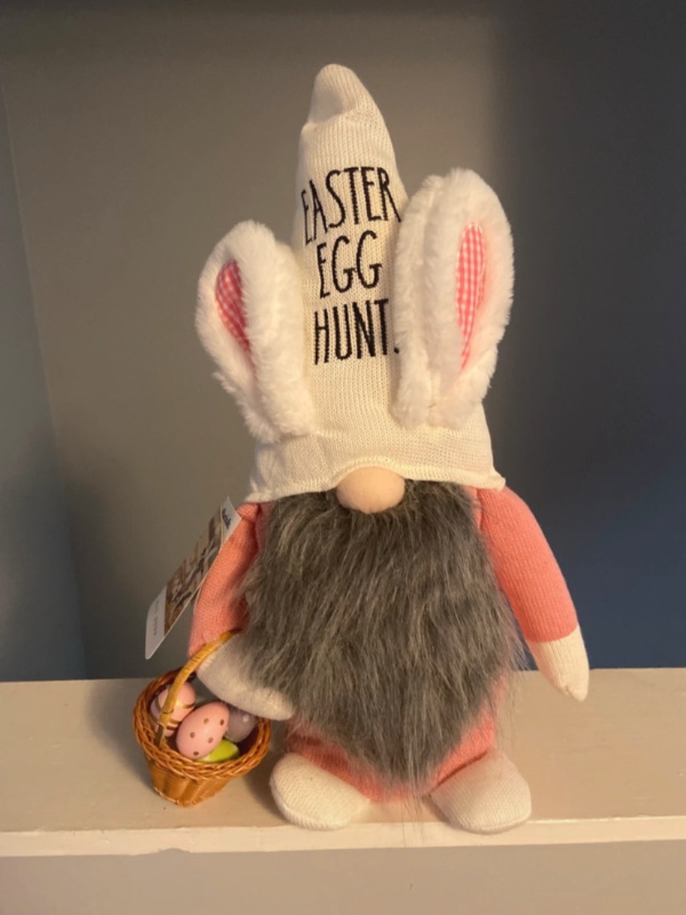 Rae Dunn Easter Egg Hunt Gnome in Pink, White & Gray